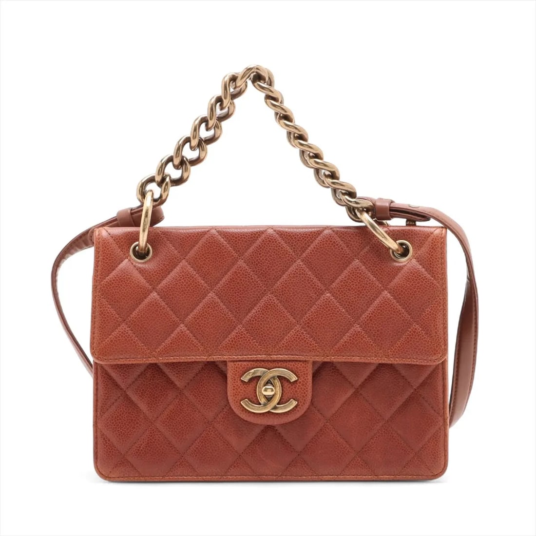 CHANEL MATELASSE GRAINED CALFSKIN CHAIN SHOULDER BAG: Chanel Matelasse Grained Calfskin Chain Shoulder Bag Brand: Chanel Type/Style: Shoulder bag Material: Caviar Skin Color: Brown Size: Height:6.9inchLength:9.4inchDepth:2.0inch Accessories: None