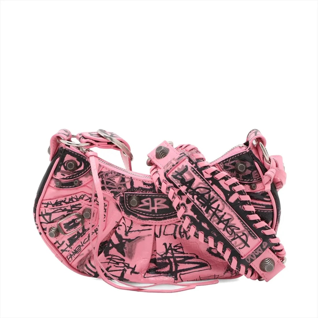 BALENCIAGA LUKAGOR XS LEATHER SHOULDER BAG PINK X BLACK: Balenciaga Lukagor XS Leather Shoulder bag pink x black Brand: Balenciaga Type/Style: Shoulder bag Material: Leather Color: pink x black Size: Height:5.9inchLength:9.8inchDepth:2.6inch Accessories