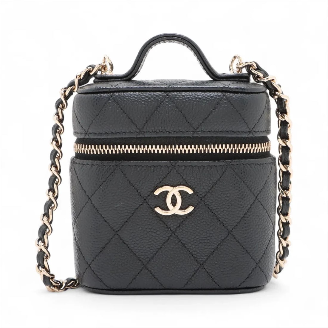 CHANEL MATELASSE GRAINED CALFSKIN CHAIN SHOULDER BAG: Chanel Matelasse Grained Calfskin Chain Shoulder Bag Brand: Chanel Type/Style: Shoulder bag Material: Caviar Skin Color: Black Size: Height:4.1inchLength:3.7inchDepth:1.4inch Accessories: None