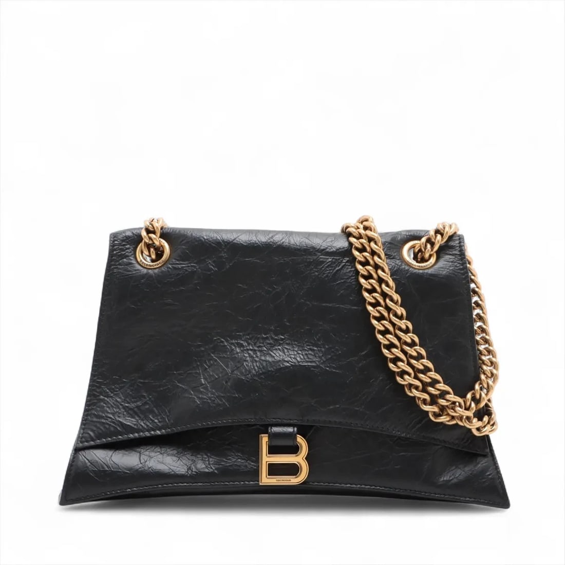 BALENCIAGA CRASHING LEATHER CHAIN SHOULDER BAG BLACK (1 of 6)