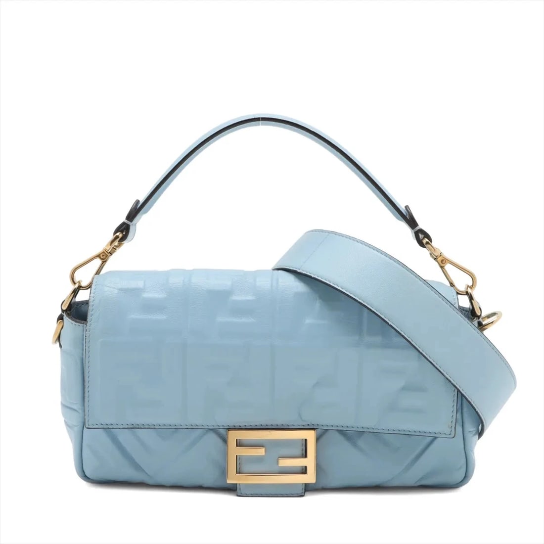 FENDI ZUCCA MAMMA BAGUETTE LEATHER 2 WAY SHOULDER BAG: Fendi ZUCCa Mamma Baguette Leather 2 Way Shoulder Bag Brand: Fendi Type/Style: Shoulder bag Material: Leather Color: Blue Size: Height:6.3inchLength:10.0inchDepth:2.2inch Accessories: None