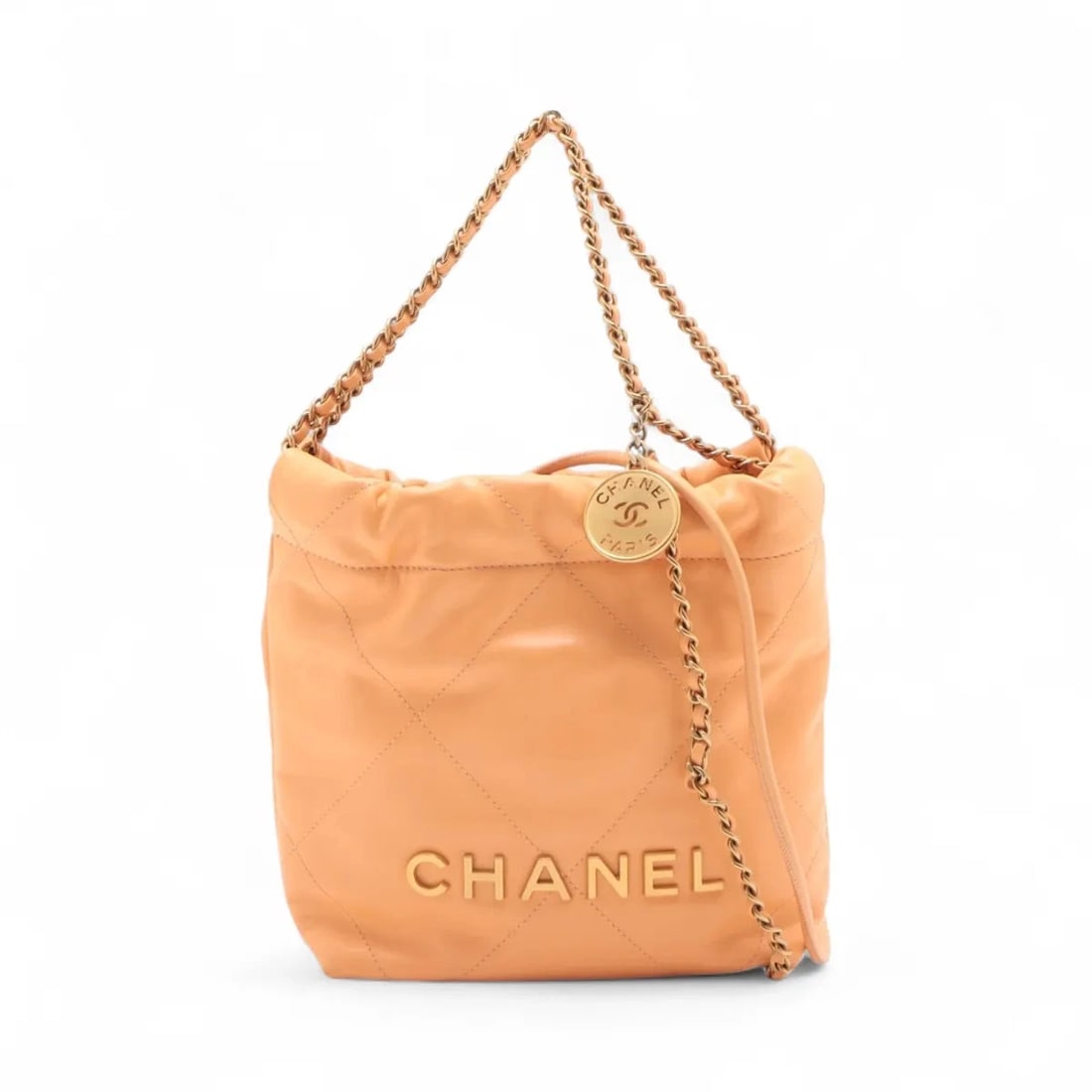 CHANEL CHANEL 22 MINI SHINY CALFSKIN CHAIN SHOULDER BAG: Chanel Chanel 22 mini shiny calfskin Chain Shoulder Bag Brand: Chanel Type/Style: Shoulder bag Material: shiny calfskin Color: Orange Size: Height:7.5inchLength:6.7inchDepth:2.2inch Accessories: N