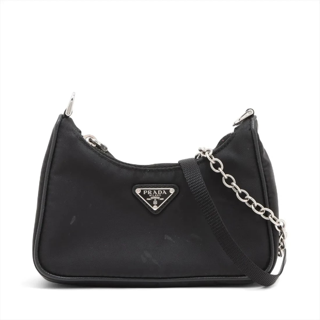 PRADA TESSUTO NYLON 2 WAY SHOULDER BAG BLACK: Prada Tessuto Nylon 2 Way Shoulder Bag Black Brand: Prada Type/Style: Shoulder bag Material: Nylon Color: Black Size: Height:4.5inchLength:6.1inchDepth:1.8inch Accessories: None Accessorie