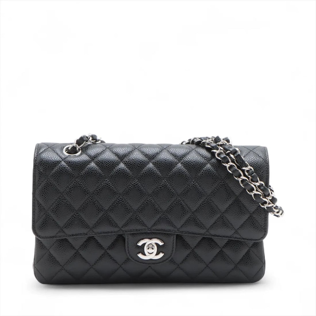 CHANEL MATELASSE 25 GRAINED CALFSKIN CHAIN BAG BLACK: Chanel Matelasse 25 Grained Calfskin Chain Bag Black Brand: Chanel Type/Style: Shoulder bag Material: Caviar Skin Color: Black Size: Height:6.1inchLength:10.0inchDepth:2.4inch Accessories: None