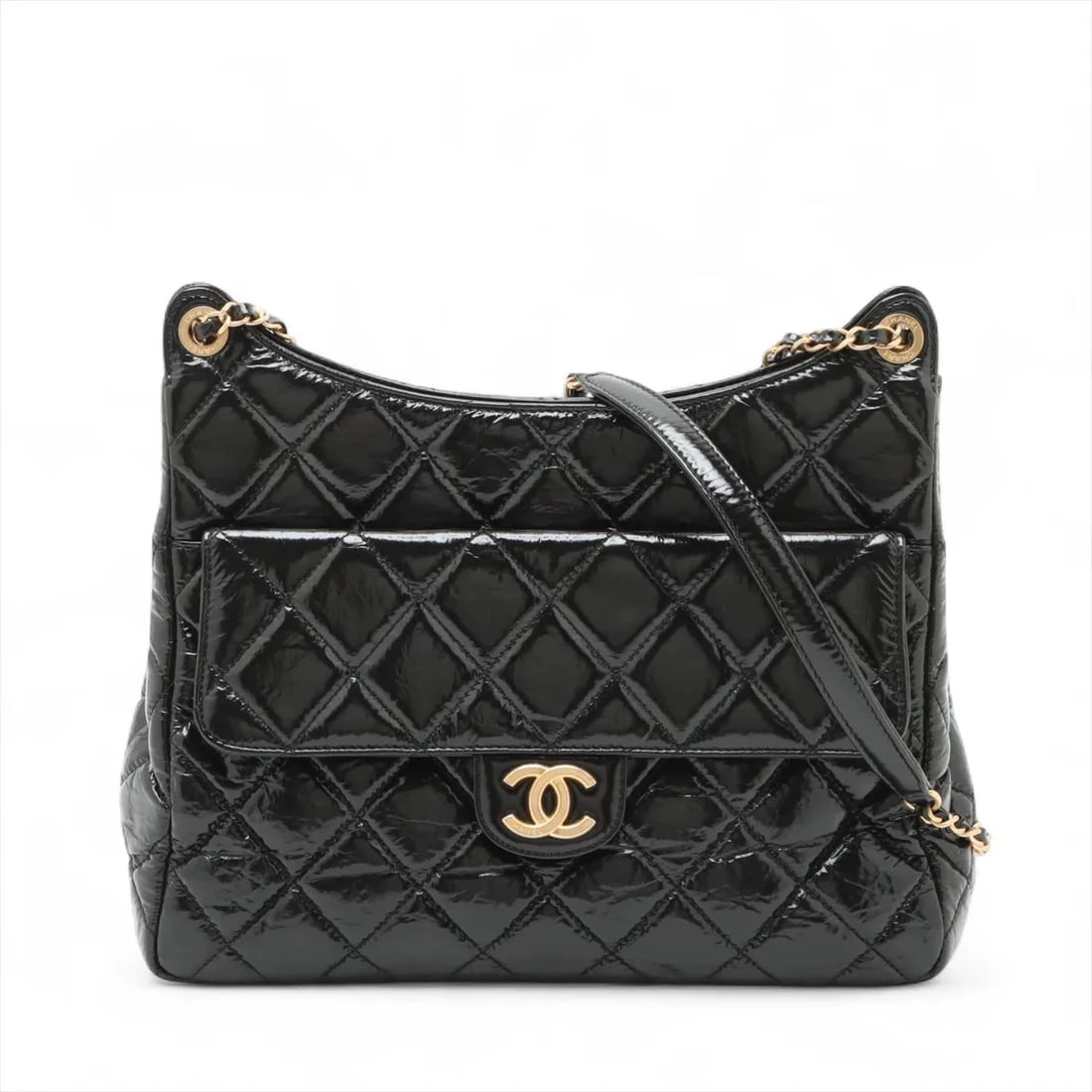 CHANEL HOBO PATENT LEATHER CHAIN SHOULDER BAG (1 of 5)