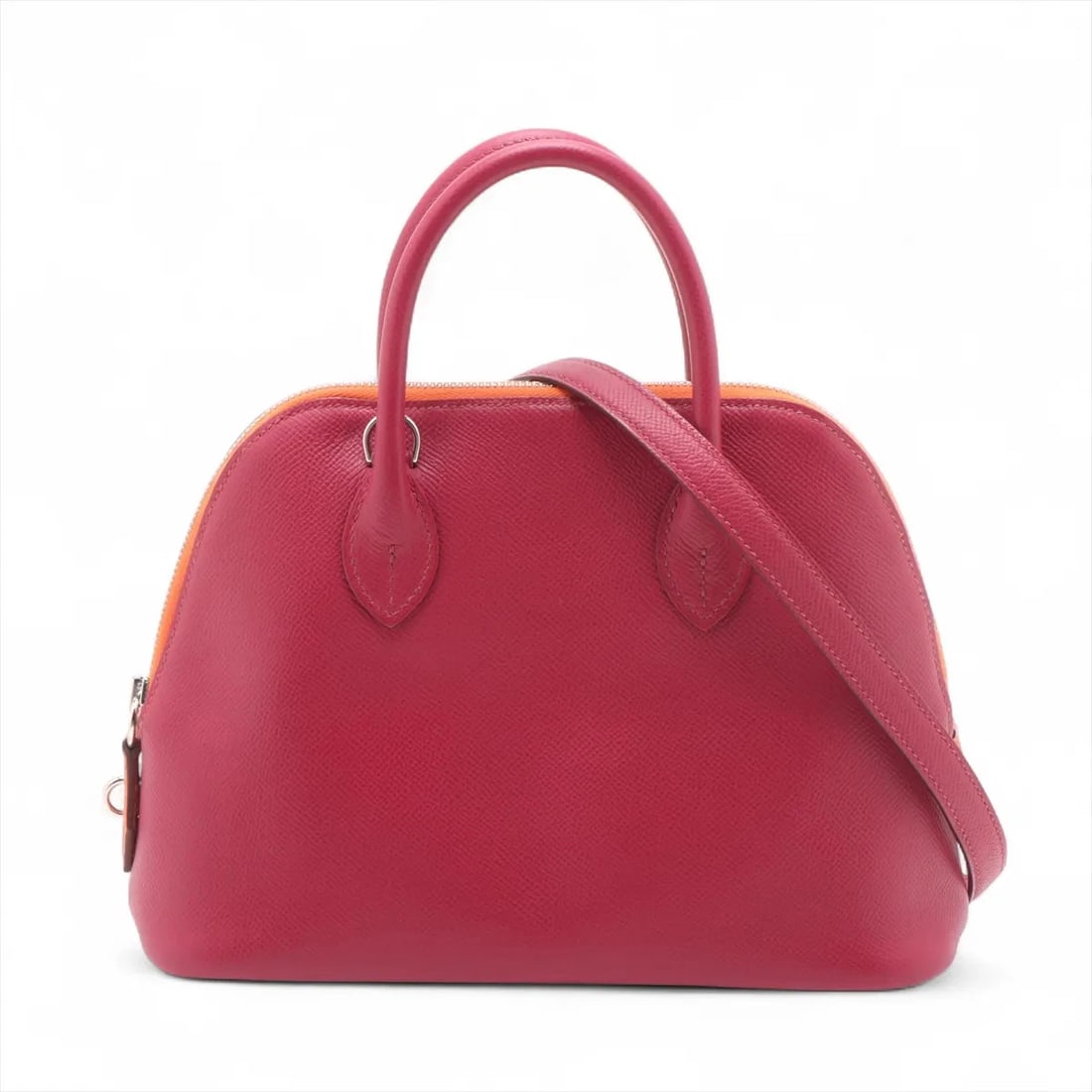 HERMES BOLIDE 25 TRICOLOR VEAU EPSOM RUBY X ORANGE X BRICK SILVER: Hermes Bolide 25 Tricolor Veau Epsom Ruby x orange x brick Silver Brand: Hermes Type/Style: Hand bag Material: Veau Epsom Color: Ruby x orange x brick Size: Height:7.3inchLength:10.0inchDepth:3.5inch 