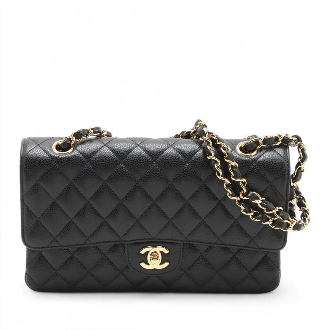 CHANEL MATELASSE 25 GRAINED CALFSKIN CHAIN BAG BLACK: Chanel Matelasse 25 Grained Calfskin Chain Bag Black Brand: Chanel Type/Style: Shoulder bag Material: Caviar Skin Color: Black Size: Height:6.1inchLength:9.8inchDepth:2.4inch Accessories: None