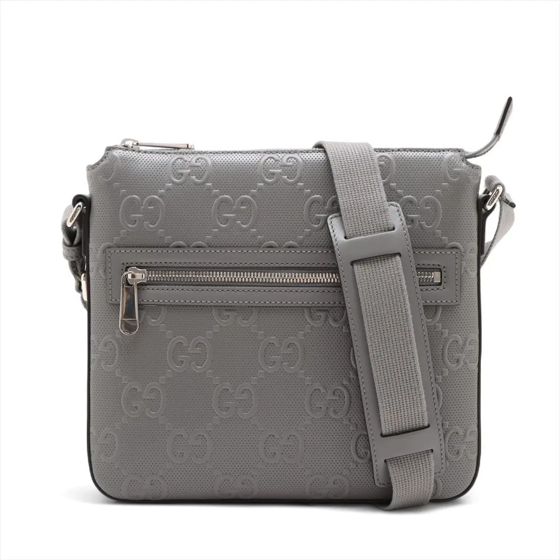 GUCCI GG EMBOSSED LEATHER SHOULDER BAG GRAY (1 of 5)