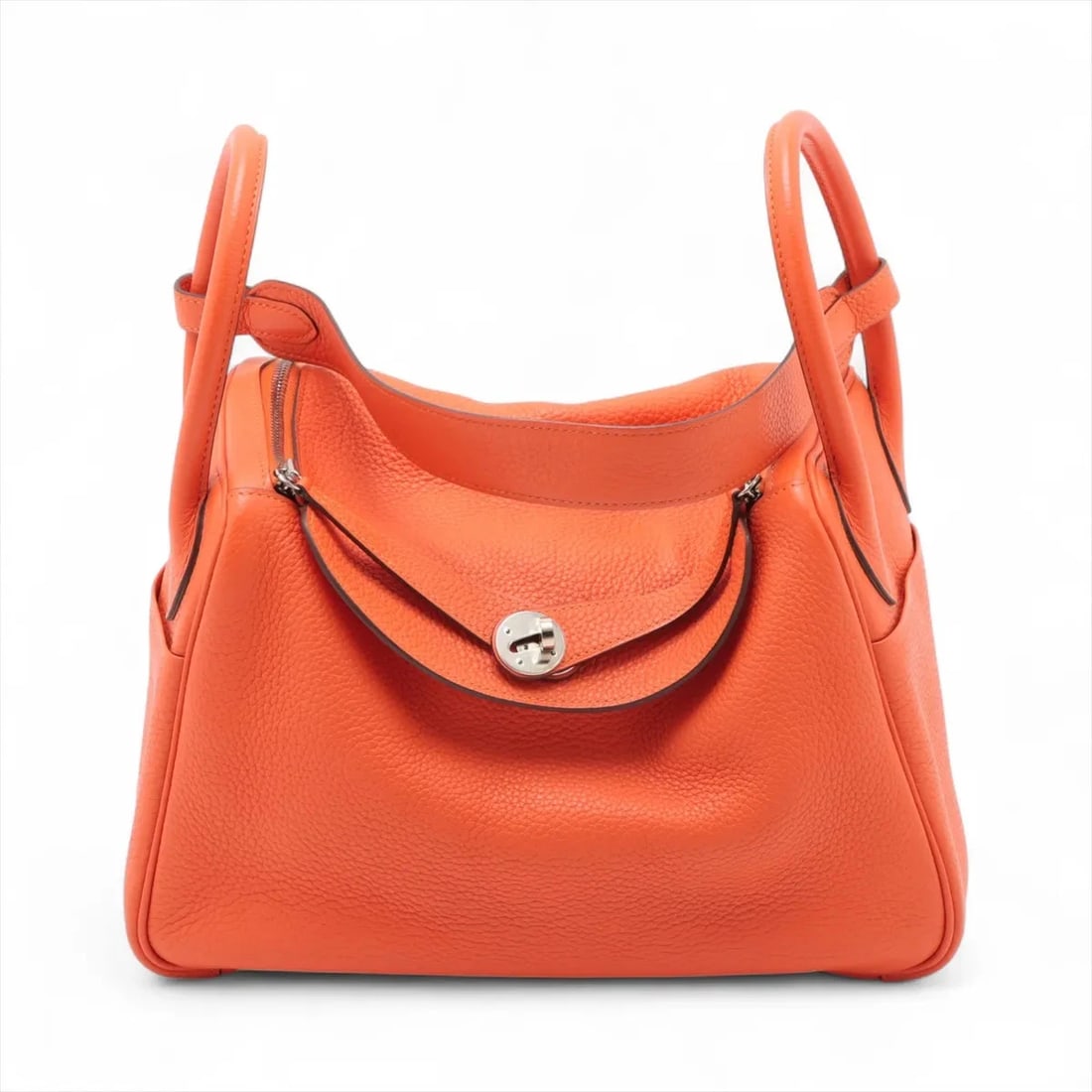 HERMES LINDY 30 TAURILLON CLEMENCE ORANGE: Hermes Lindy 30 Taurillon Clemence Orange Brand: Hermes Type/Style: Hand bag Material: Taurillon Clemence Color: Orange Size: Height:7.5inchLength:11.4inchDepth:5.7inch Accessories: None A