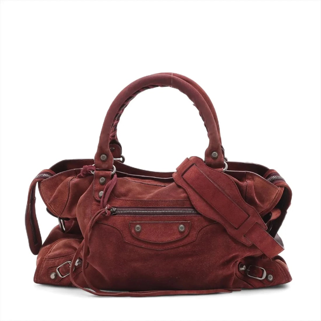 BALENCIAGA THE CITY SUEDE 2 WAY HANDBAG RED (1 of 6)