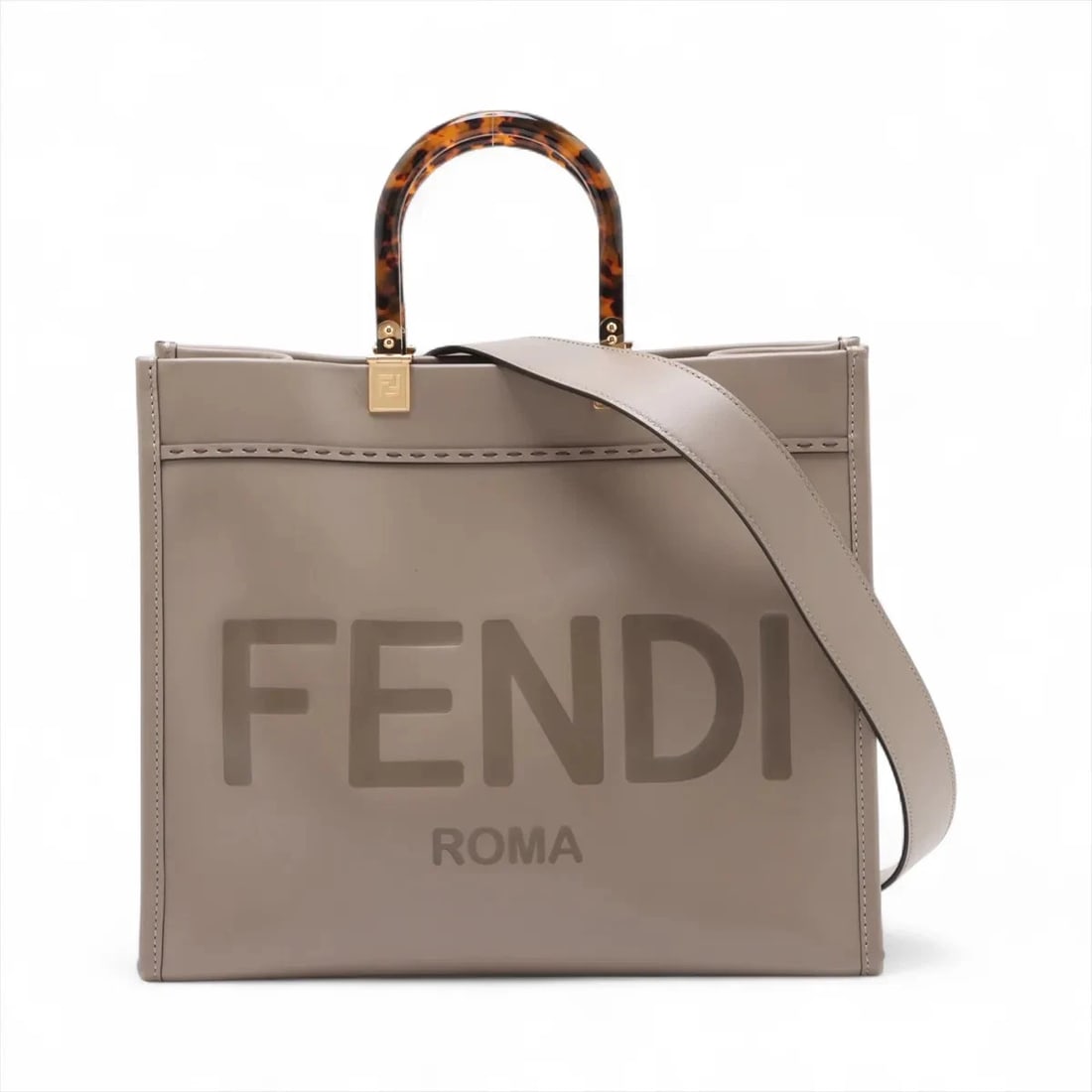 FENDI SUNSHINE MEDIUM LEATHER TOTE BAG BEIGE (1 of 6)