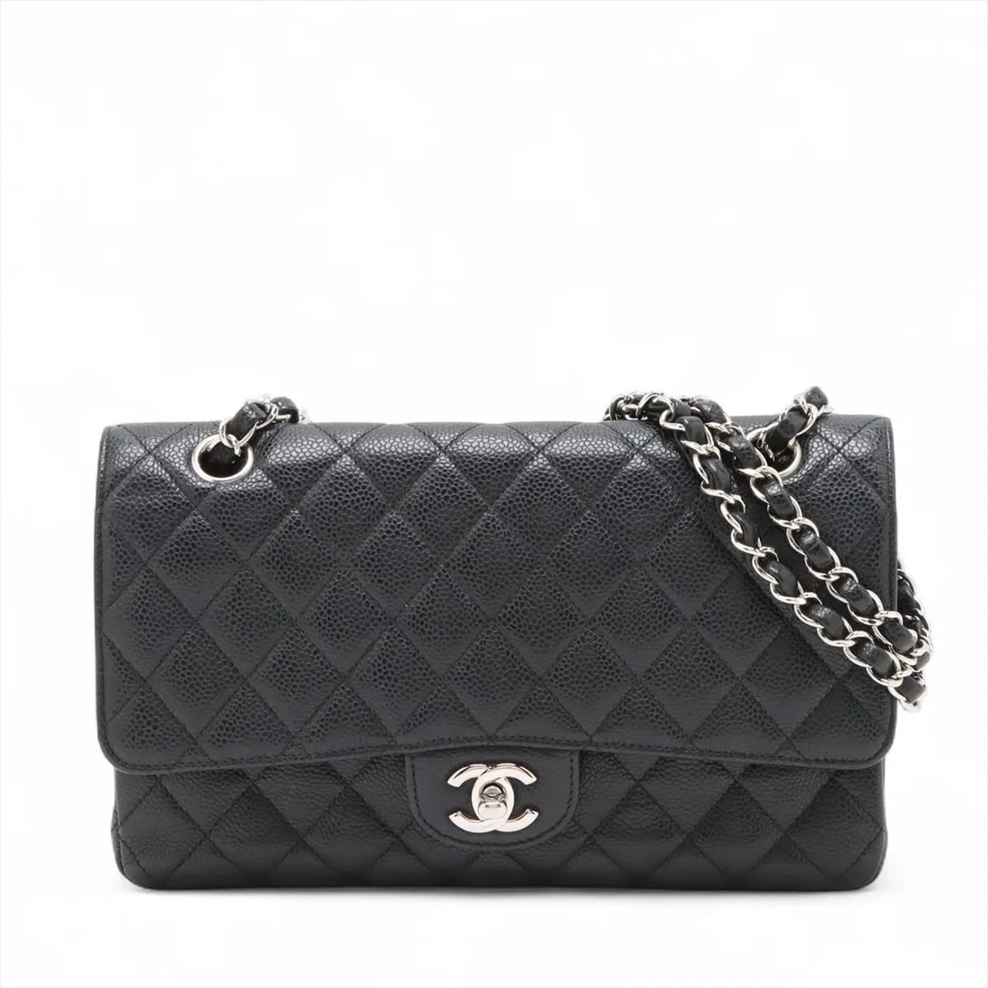 CHANEL MATELASSE 25 GRAINED CALFSKIN CHAIN BAG BLACK: Chanel Matelasse 25 Grained Calfskin Chain Bag Black Brand: Chanel Type/Style: Shoulder bag Material: Caviar Skin Color: Black Size: Height:6.1inchLength:9.8inchDepth:2.6inch Accessories: None