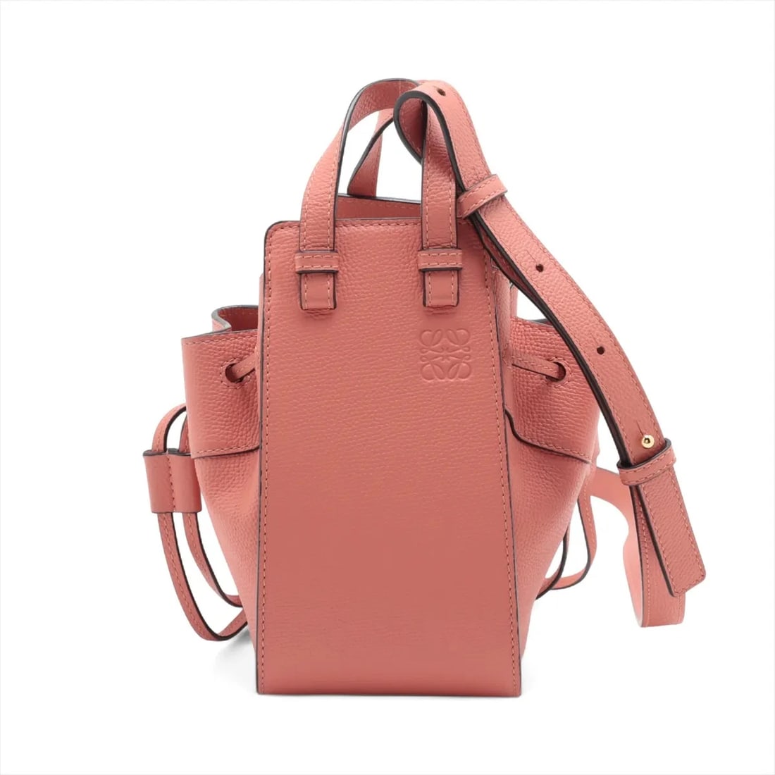 LOEWE HAMMOCK DRAWSTRING MINI LEATHER 2 WAY HANDBAG PINK: Loewe Hammock Drawstring Mini Leather 2 Way Handbag Pink Brand: Loewe Type/Style: Hand bag Material: Leather Color: Pink Size: Height:7.7inchLength:4.1inchDepth:6.3inch Accessories: None A