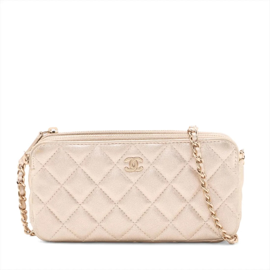 CHANEL MATELASSE LAMBSKIN CHAIN WALLET GOLD GOLD: Chanel Matelasse Lambskin Chain Wallet Gold Gold Brand: Chanel Type/Style: Shoulder bag Material: Lambskin Color: Gold Size: Height:3.7inchLength:7.1inchDepth:1.4inch Accessories: None Acc