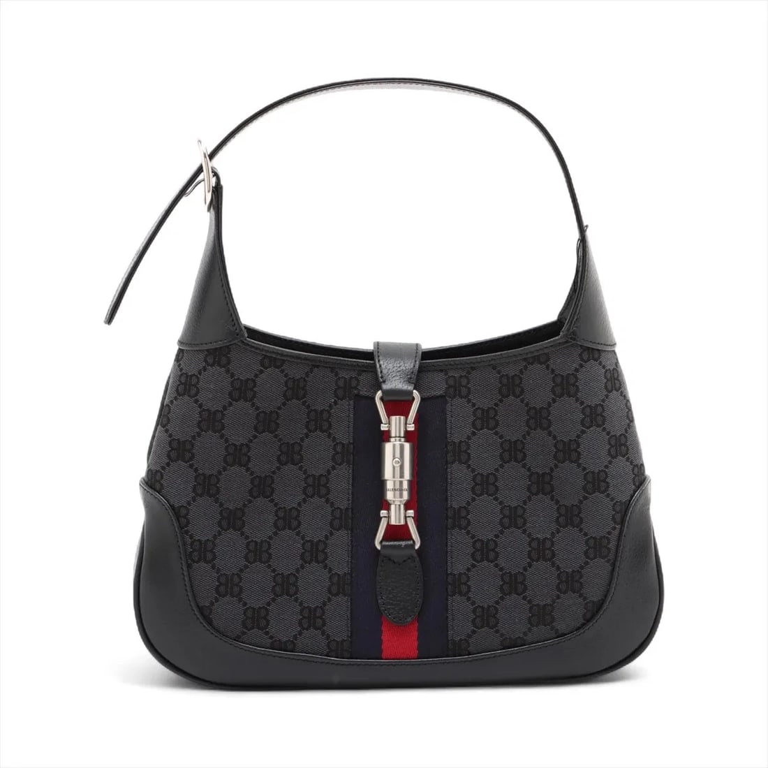 GUCCI X BALENCIAGA JACKIE PROJECTS CANVAS X LEATHER SHOULDER BAG: Gucci x Balenciaga Jackie projects canvas x leather Shoulder bag Brand: Gucci x Balenciaga Type/Style: Shoulder bag Material: Canvas & Leather Color: Black Size: Height:7.5inchLength:11.0inchDepth:1.6