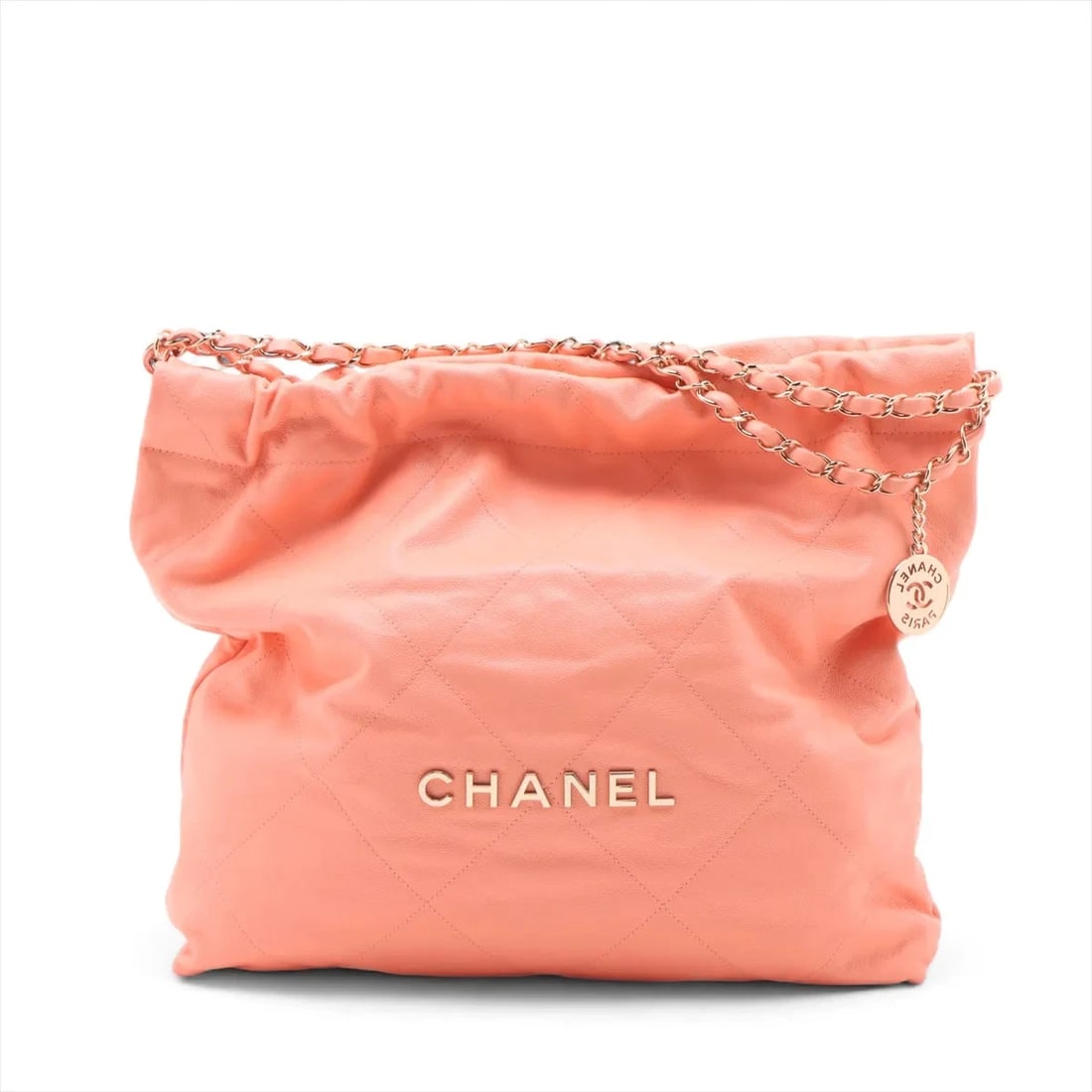 CHANEL CHANEL 22 GRAINED CALFSKIN CHAIN SHOULDER BAG: Chanel Chanel 22 Grained Calfskin Chain Shoulder Bag Brand: Chanel Type/Style: Shoulder bag Material: Caviar Skin Color: Orange Size: Height:13.6inchLength:13.6inchDepth:3.1inch Accessories: None