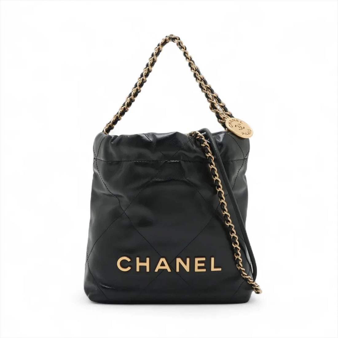 CHANEL CHANEL 22 MINI SHINY CALFSKIN CHAIN SHOULDER BAG: Chanel Chanel 22 Mini shiny calfskin Chain Shoulder Bag Brand: Chanel Type/Style: Shoulder bag Material: shiny calfskin Color: Black Size: Height:7.7inchLength:6.7inchDepth:2.4inch Accessories: No