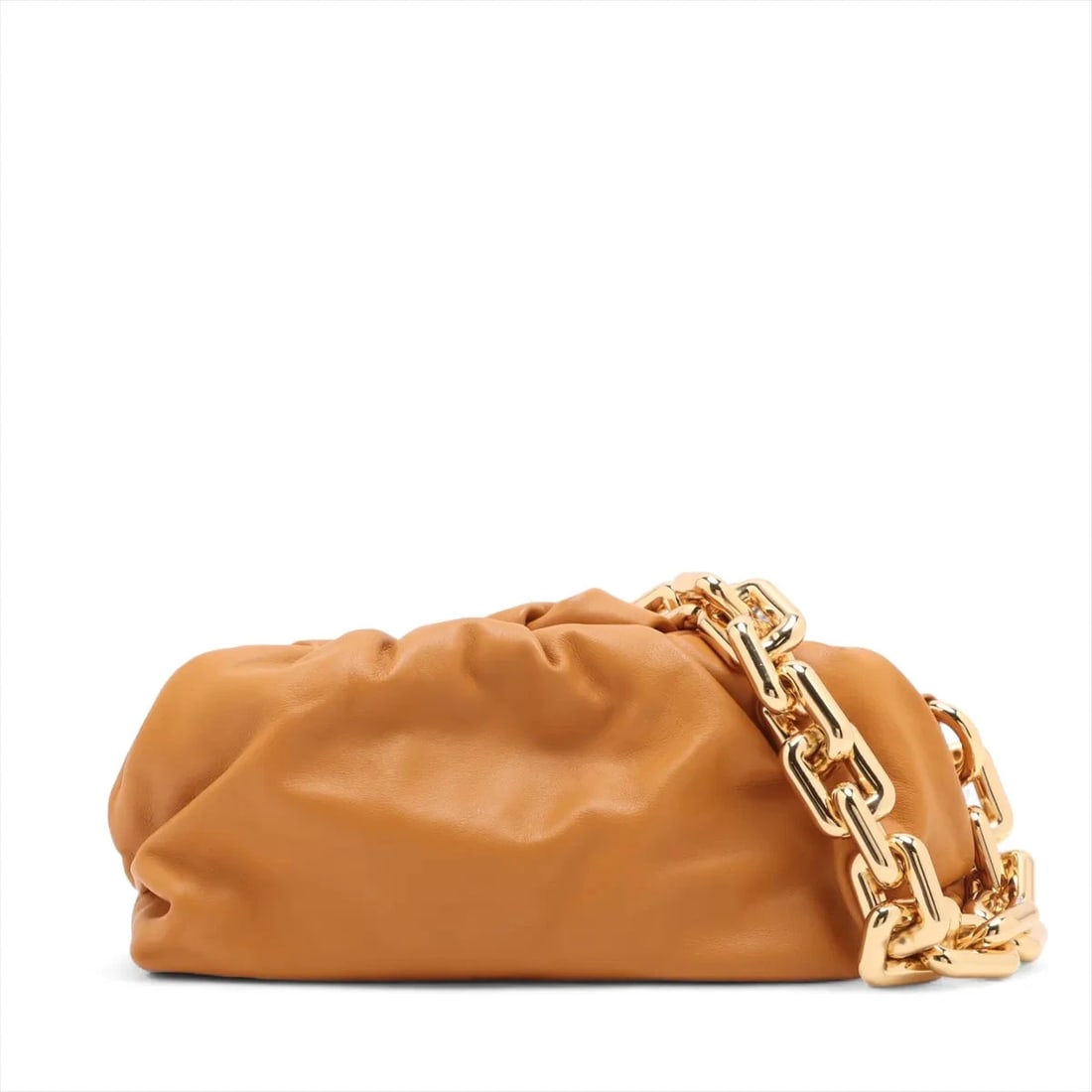 BOTTEGA VENETA THE CHAIN POUCH LEATHER CHAIN SHOULDER BAG: Bottega Veneta The chain pouch Leather Chain Shoulder Bag Brand: Bottega Veneta Type/Style: Shoulder bag Material: Leather Color: orange brown Size: Height:5.5inchLength:11.8inchDepth:3.5inch Acce