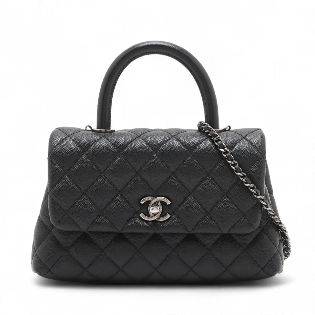 CHANEL COCO HANDLE 24 XS CAVIAR SKIN 2 WAY HANDBAG: Chanel Coco handle 24 XS Caviar Skin 2 Way Handbag Brand: Chanel Type/Style: Hand bag Material: Caviar Skin Color: Black Size: Height:5.5inchLength:9.1inchDepth:3.7inch Accessories: None A