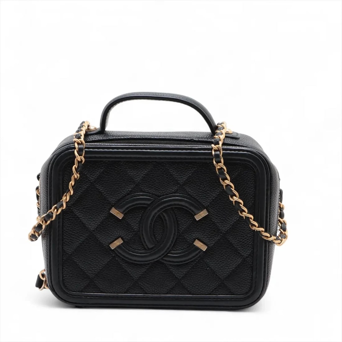 CHANEL CC FILIGREE GRAINED CALFSKIN 2 WAY SHOULDER BAG: Chanel CC Filigree Grained Calfskin 2 Way Shoulder Bag Brand: Chanel Type/Style: Shoulder bag Material: Caviar Skin Color: Black Size: Height:4.9inchLength:6.5inchDepth:2.6inch Accessories: None <