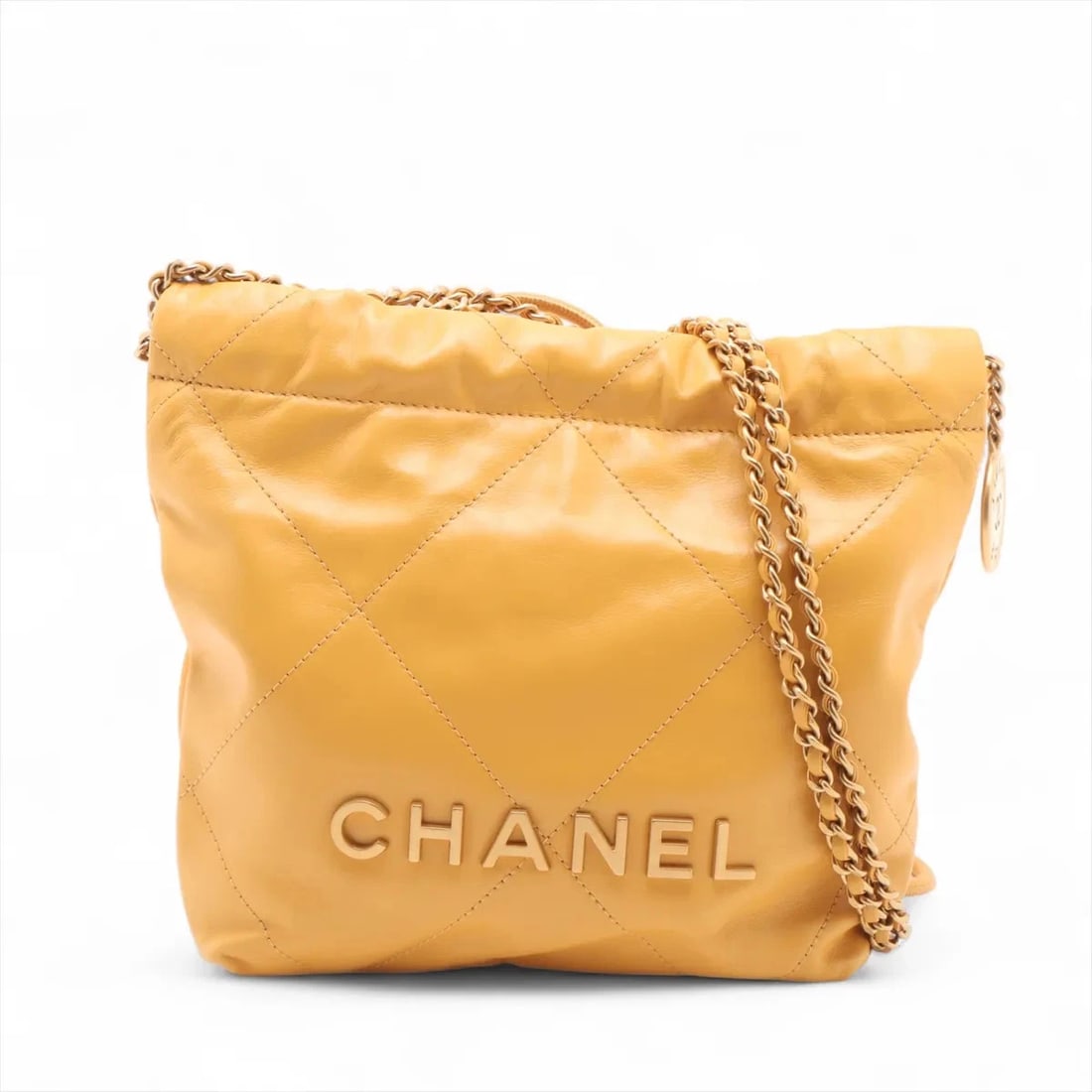 CHANEL CHANEL 22 MINI SHINY CALFSKIN CHAIN SHOULDER BAG: Chanel Chanel 22 mini shiny calfskin Chain Shoulder Bag Brand: Chanel Type/Style: Shoulder bag Material: shiny calfskin Color: Yellow Size: Height:7.5inchLength:6.9inchDepth:2.4inch Accessories: N