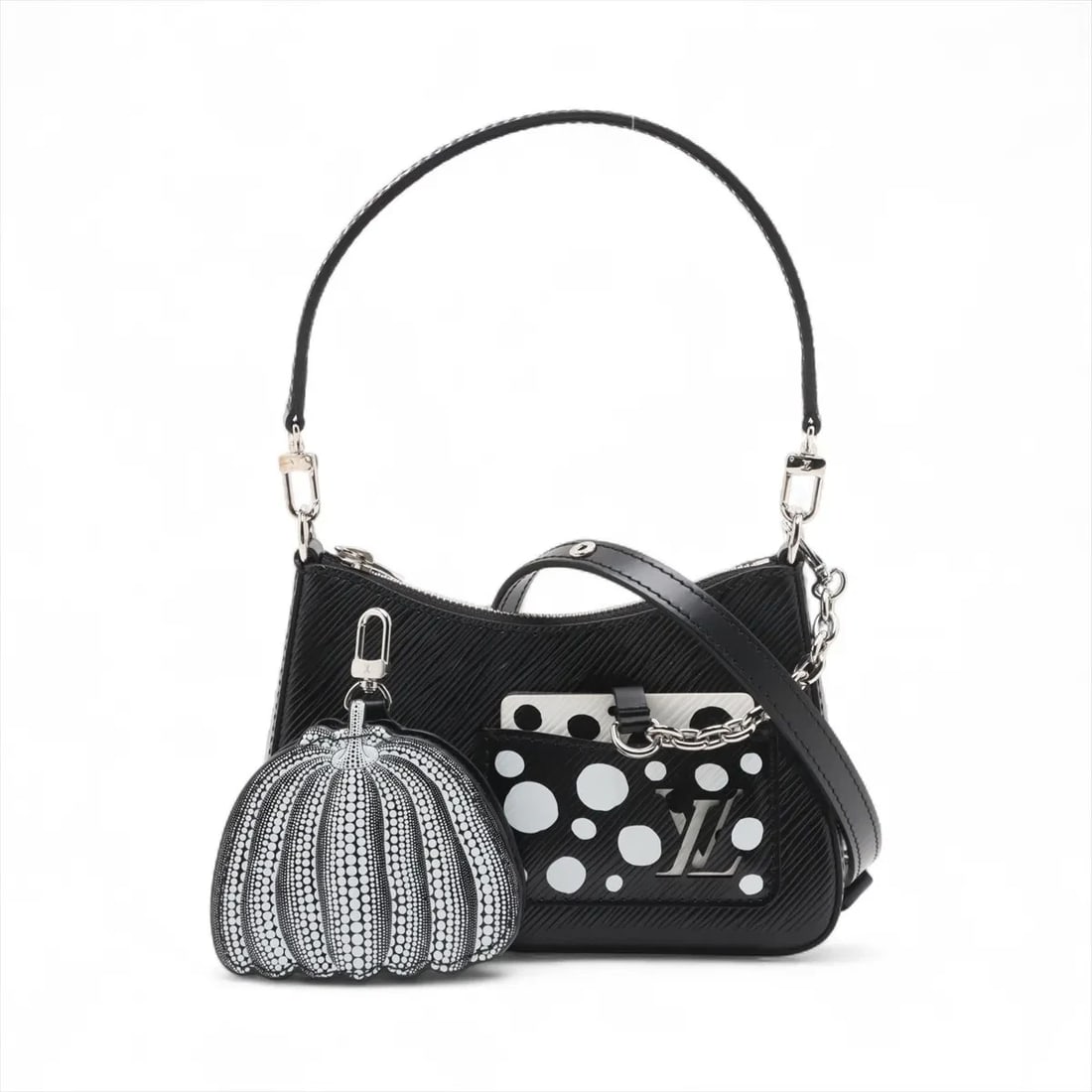 LOUIS VUITTON X YAYOI KUSAMA EPI MARELINI BLACK: Louis Vuitton x Yayoi Kusama Epi Marelini Black Brand: Louis Vuitton x Yayoi Kusama Type/Style: Shoulder bag Material: None Color: Black Size: Height:5.1inchLength:7.9inchDepth:2.6inch Accessories
