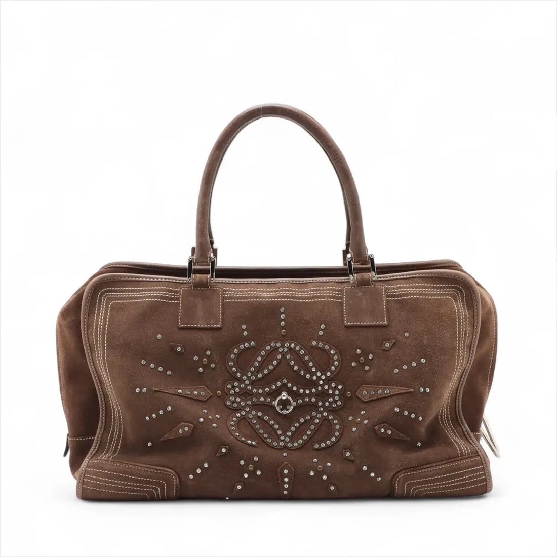 LOEWE AMAZONA44 SUEDE X RHINESTONE HAND BAG BROWN (1 of 5)