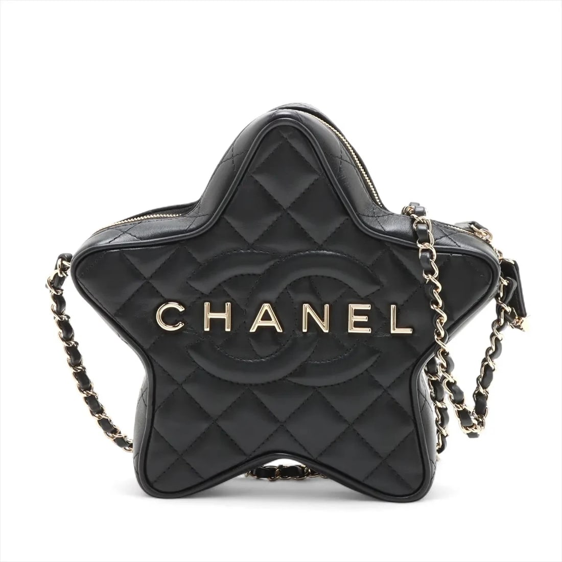 CHANEL MATELASSE LAMBSKIN CHAIN SHOULDER BAG STAR BLACK: Chanel Matelasse Lambskin Chain Shoulder Bag Star Black Brand: Chanel Type/Style: Shoulder bag Material: Lambskin Color: Black Size: Height:8.5inchLength:8.7inchDepth:2.0inch Accessories: None