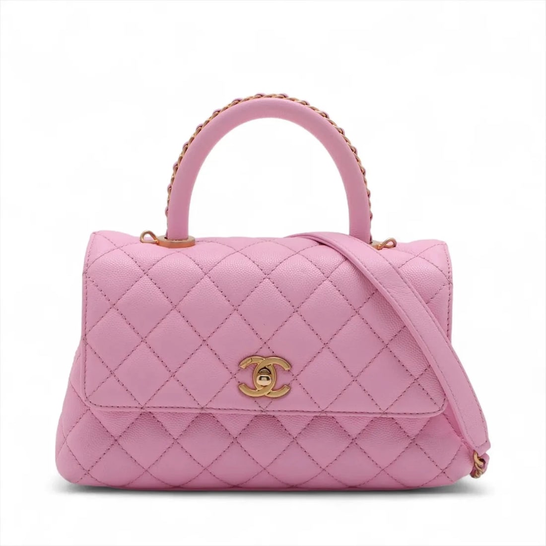 CHANEL COCO HANDLE 24 XS CAVIAR SKIN 2 WAY HANDBAG: Chanel Coco handle 24 XS Caviar Skin 2 Way Handbag Brand: Chanel Type/Style: Hand bag Material: Caviar Skin Color: Pink Size: Height:5.7inchLength:8.9inchDepth:3.5inch Accessories: None Ac