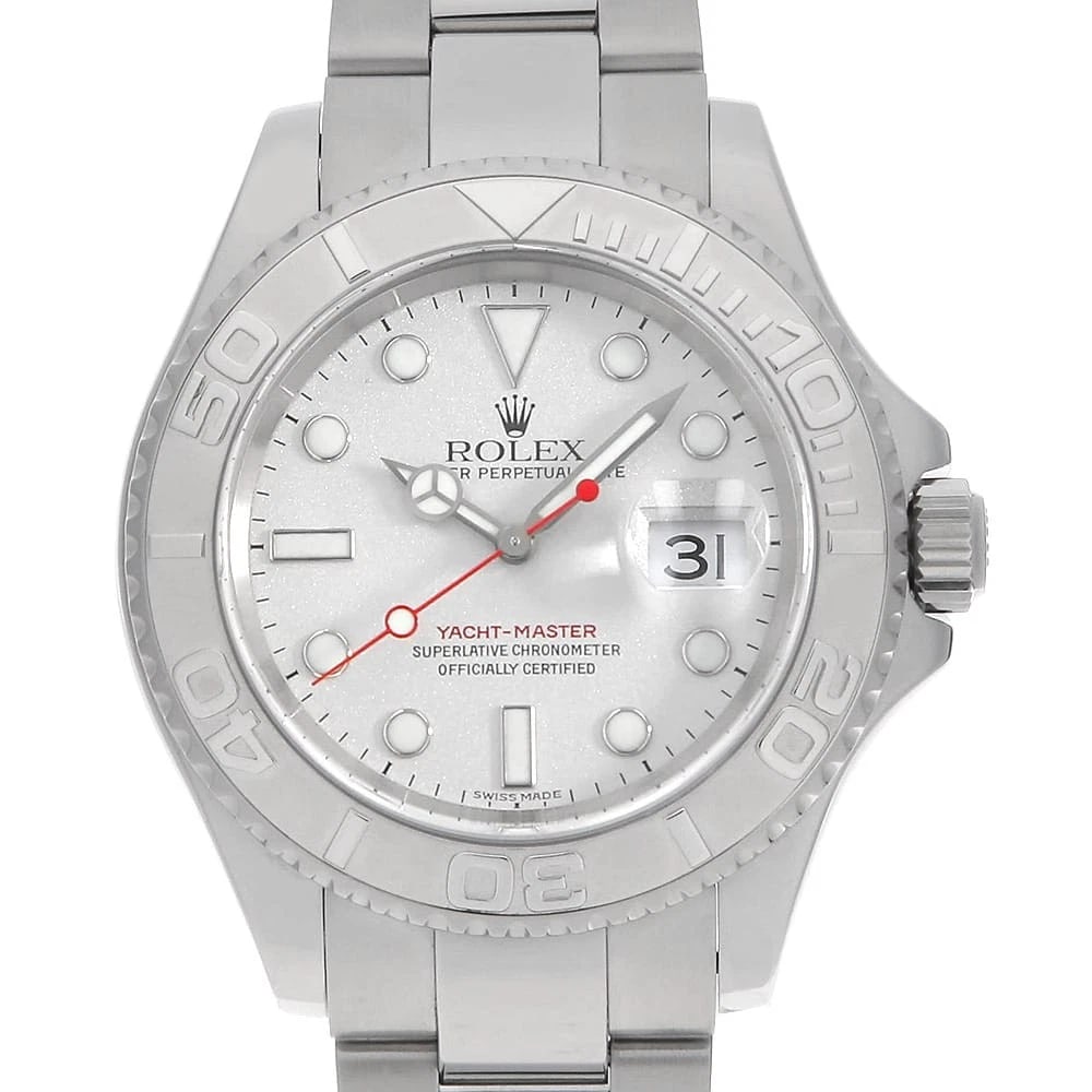 ROLEX YACHT MASTER SILVER WATCH: ROLEX Yacht master Silver Watch Brand: ROLEX Type/Style: Wrist watch Material: Band Material Stainless Steel, Case Material Stainless Steel/Platinum Color: Dial Color Silver Size: Case:W40mm