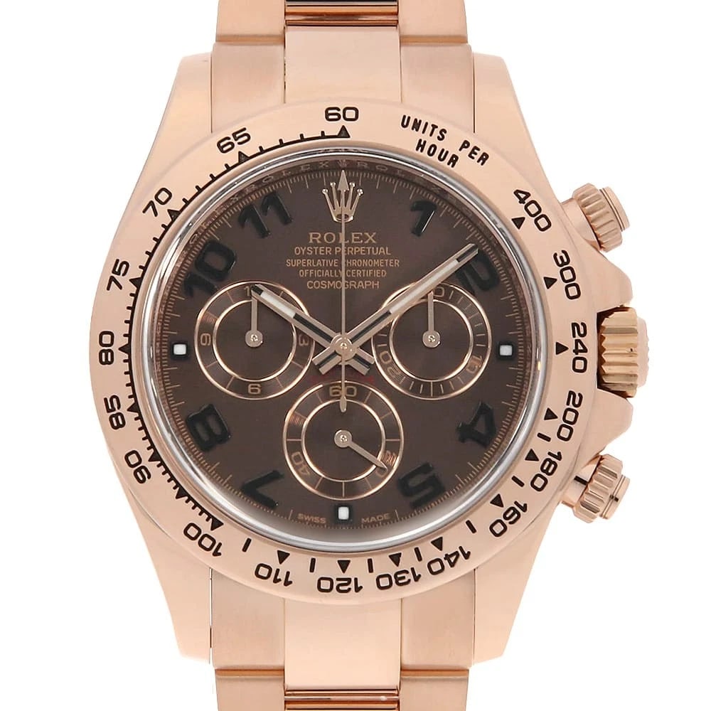 ROLEX COSMOGRAPH DAYTONA CHOCOLATE BROWN WATCH: ROLEX Cosmograph Daytona Chocolate brown Watch Brand: ROLEX Type/Style: Wrist watch Material: Band Material Everose Gold, Case Material Everose Gold Color: Dial Color Chocolate Brown Size: Case:W40mm