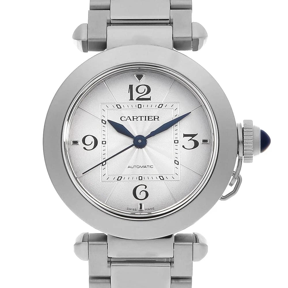 CARTIER PASHA DE CARTIER WATCH: Cartier Pasha de Cartier Watch Brand: Cartier Type/Style: Wrist watch Material: Band Material Stainless Steel, Case Material Stainless Steel Color: Dial Color Silver Size: Case:W35mm Circumference of 