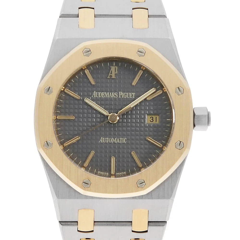AUDEMARS PIGUET ROYAL OAK WATCH: AUDEMARS PIGUET Royal oak Watch Brand: AUDEMARS PIGUET Type/Style: Wrist watch Material: Band Material Stainless Steel/Yellow Gold, Case Material Stainless Steel Color: Dial Color Gray Size: Case:W33m