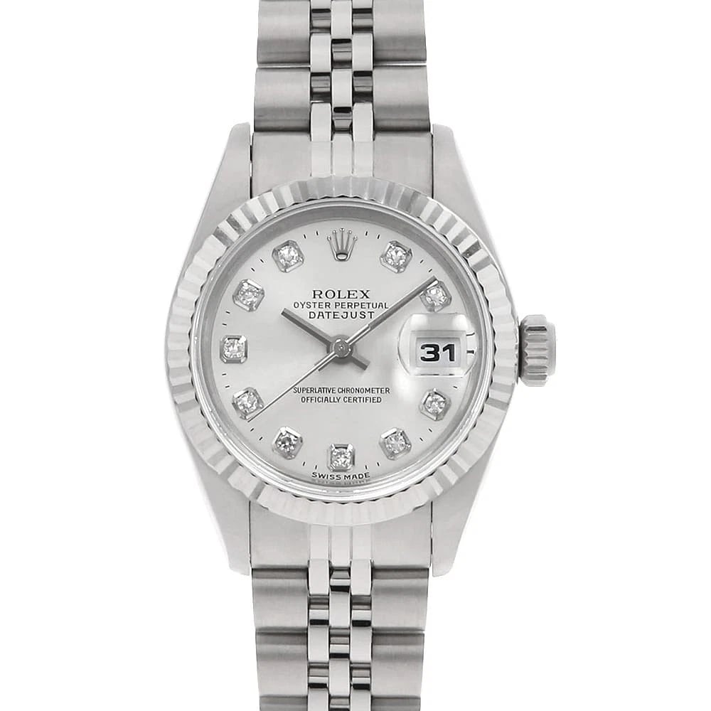 ROLEX DATEJUST DIAMOND SILVER WATCH: ROLEX Datejust Diamond Silver Watch Brand: ROLEX Type/Style: Wrist watch Material: Band Material Stainless Steel, Case Material Stainless Steel/White gold Color: Dial Color Silver Size: Case:W26mm Cir