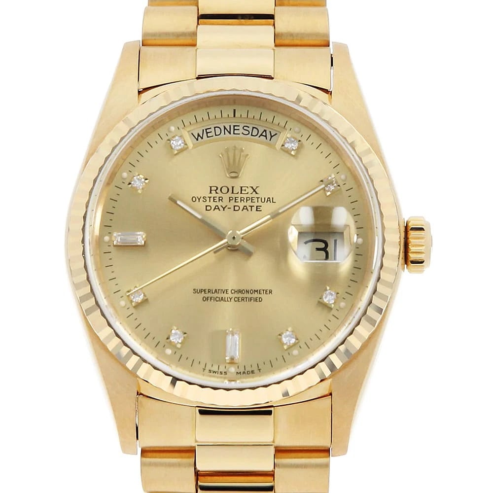 ROLEX DAY DATE DIAMOND BAGUETTE DIAMOND CHAMPAGNE WATCH (1 of 3)