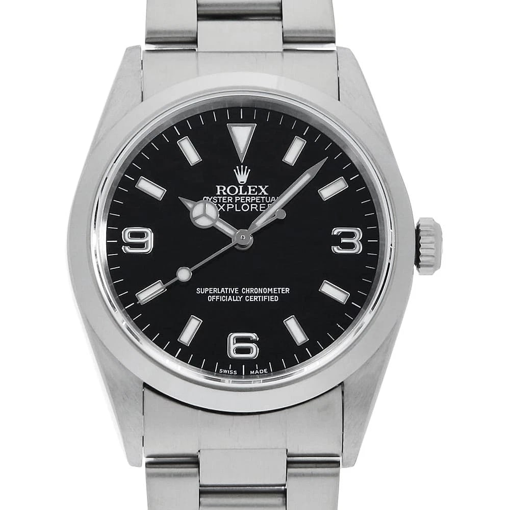 ROLEX EXPLORER BLACK WATCH: ROLEX Explorer black Watch Brand: ROLEX Type/Style: Wrist watch Material: Band Material Stainless Steel, Case Material Stainless Steel Color: Dial Color Black Size: Case:W36mm Circumference of Wrist:1