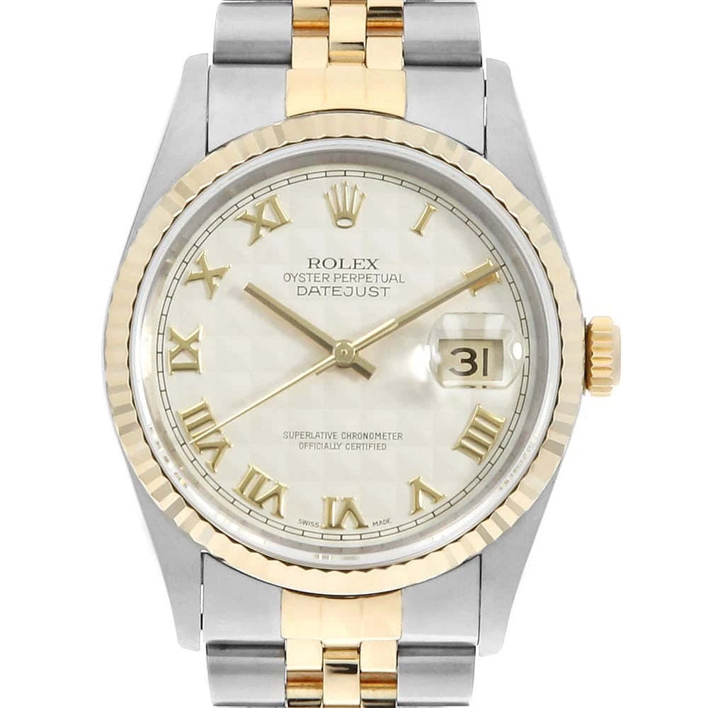 ROLEX DATEJUST CREAM PYRAMID WATCH: ROLEX Datejust cream pyramid Watch Brand: ROLEX Type/Style: Wrist watch Material: Band Material Stainless Steel/Yellow Gold, Case Material Stainless Steel/Yellow Gold Color: Dial Color Ivory Size: