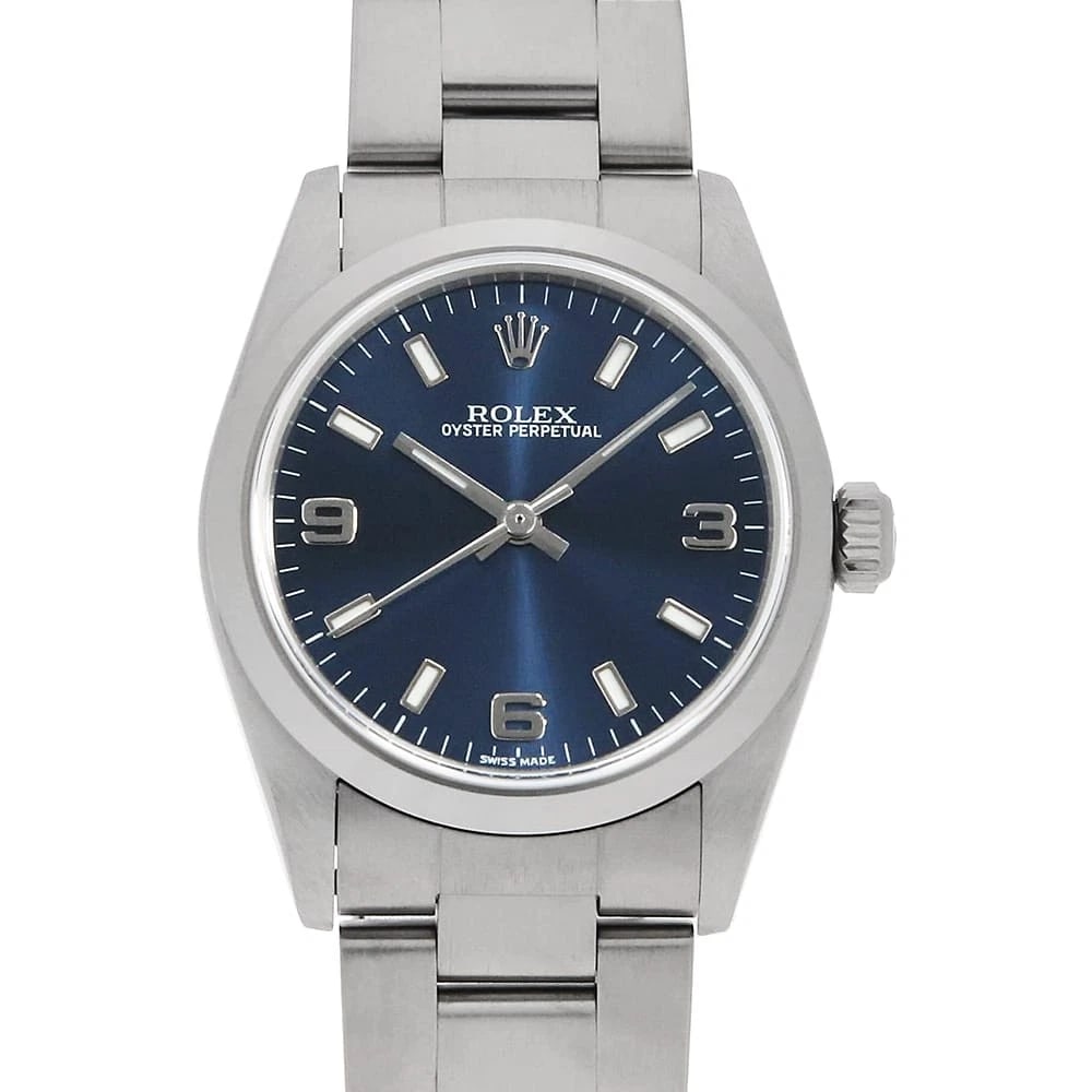 ROLEX OYSTER PERPETUAL BLUE WHITE WATCH: ROLEX Oyster perpetual blue white Watch Brand: ROLEX Type/Style: Wrist watch Material: Band Material Stainless Steel, Case Material Stainless Steel Color: Dial Color Blue Size: Case:W30mm Circumferenc