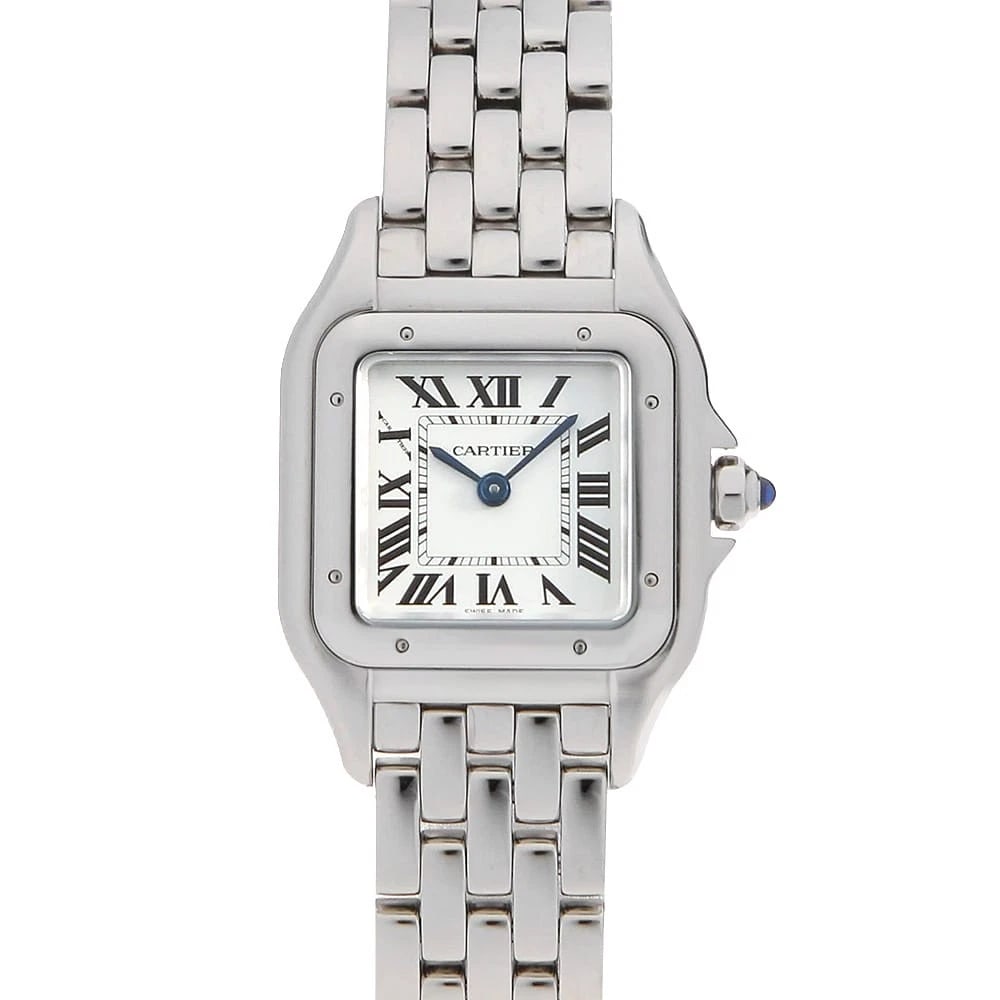 CARTIER PANTHERE SM WATCH: Cartier PANTHERE SM Watch Brand: Cartier Type/Style: Wrist watch Material: Band Material Stainless Steel, Case Material Stainless Steel Color: Dial Color Silver Size: Case:W30mm x H22mm Circumference