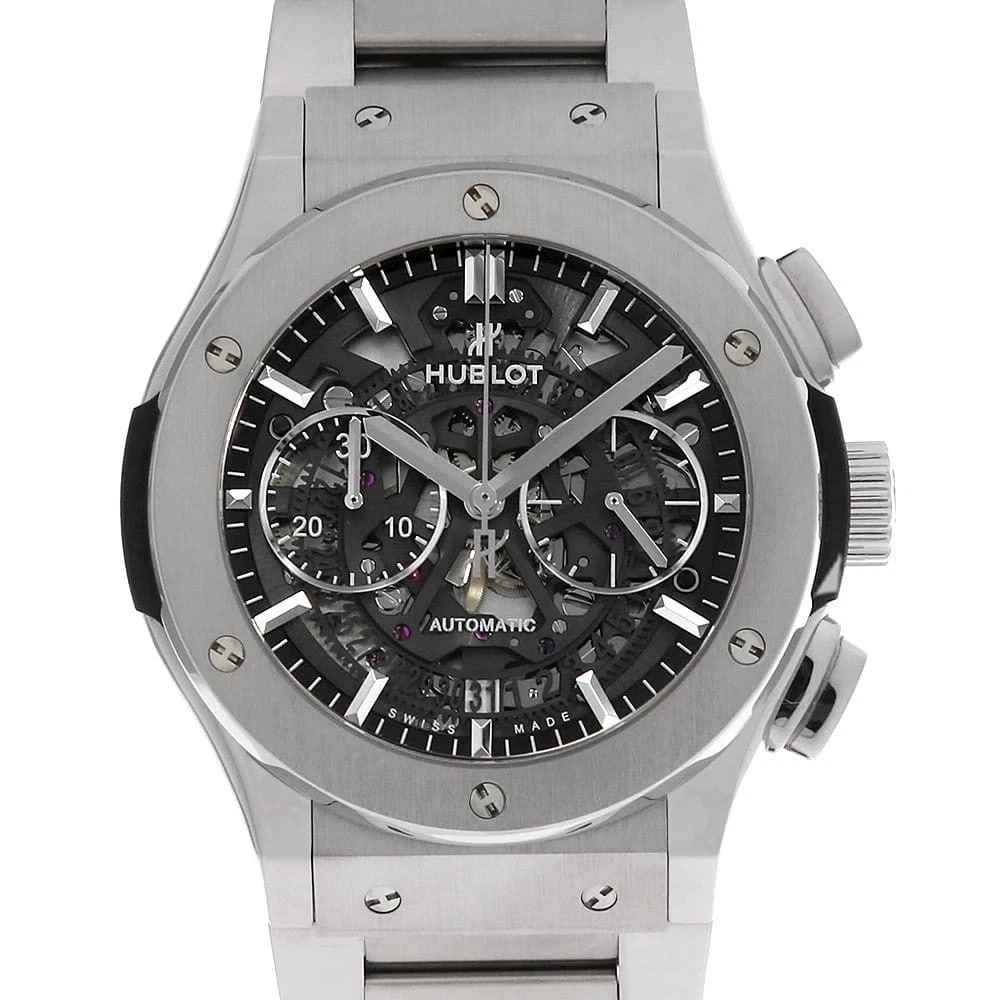 HUBLOT AERO FUSION WATCH: HUBLOT Aero fusion Watch Brand: HUBLOT Type/Style: Wrist watch Material: Band Material Titanium, Case Material Titanium Color: Dial Color Skeleton Size: Case:W45mm Circumference of Wrist:19.5cm Ac