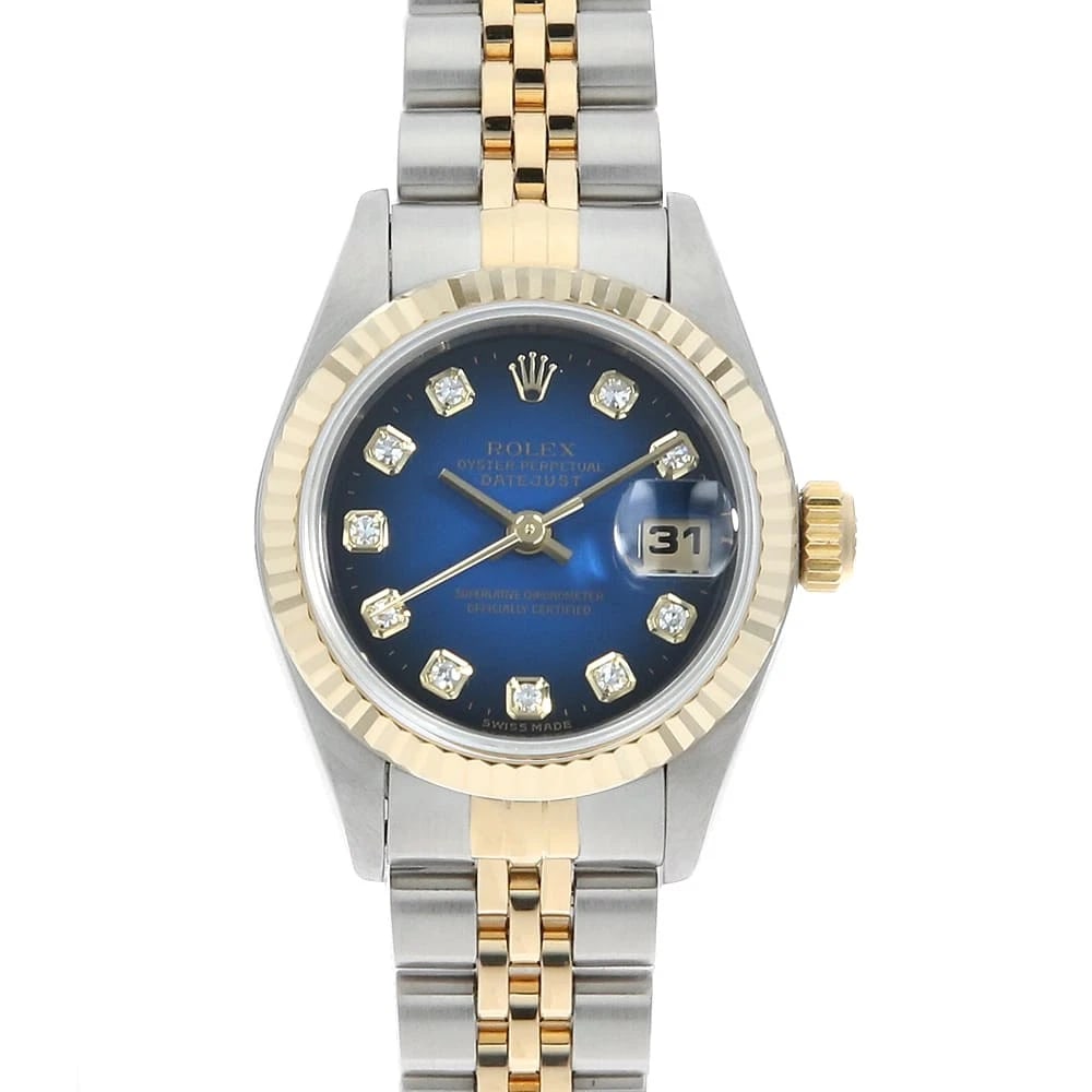 ROLEX DATEJUST DIAMOND BLUE WATCH: ROLEX Datejust Diamond blue Watch Brand: ROLEX Type/Style: Wrist watch Material: Band Material Stainless Steel/Yellow Gold, Case Material Stainless Steel/Yellow Gold Color: Dial Color Blue Size: Case: