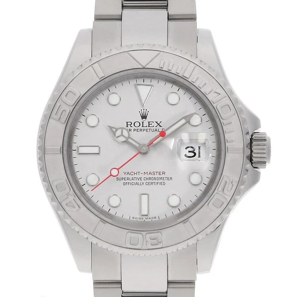 ROLEX YACHT MASTER SILVER WATCH: ROLEX Yacht master Silver Watch Brand: ROLEX Type/Style: Wrist watch Material: Band Material Stainless Steel, Case Material Stainless Steel/Platinum Color: Dial Color Silver Size: Case:W40mm Circumfer