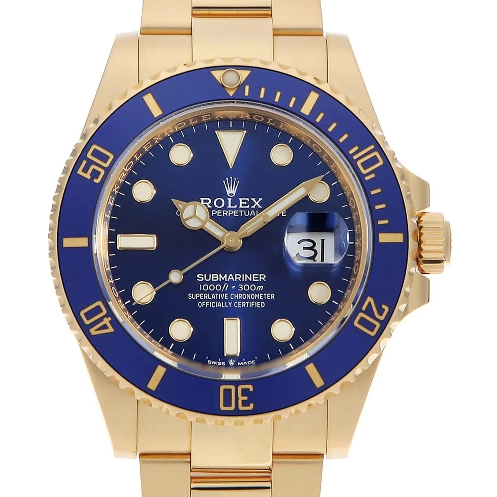 ROLEX SUBMARINER DATE BLUE WATCH: ROLEX SUBMARINER Date blue Watch Brand: ROLEX Type/Style: Wrist watch Material: Band Material Yellow Gold, Case Material Yellow Gold Color: Dial Color Blue Size: Case:W41mm Circumference of