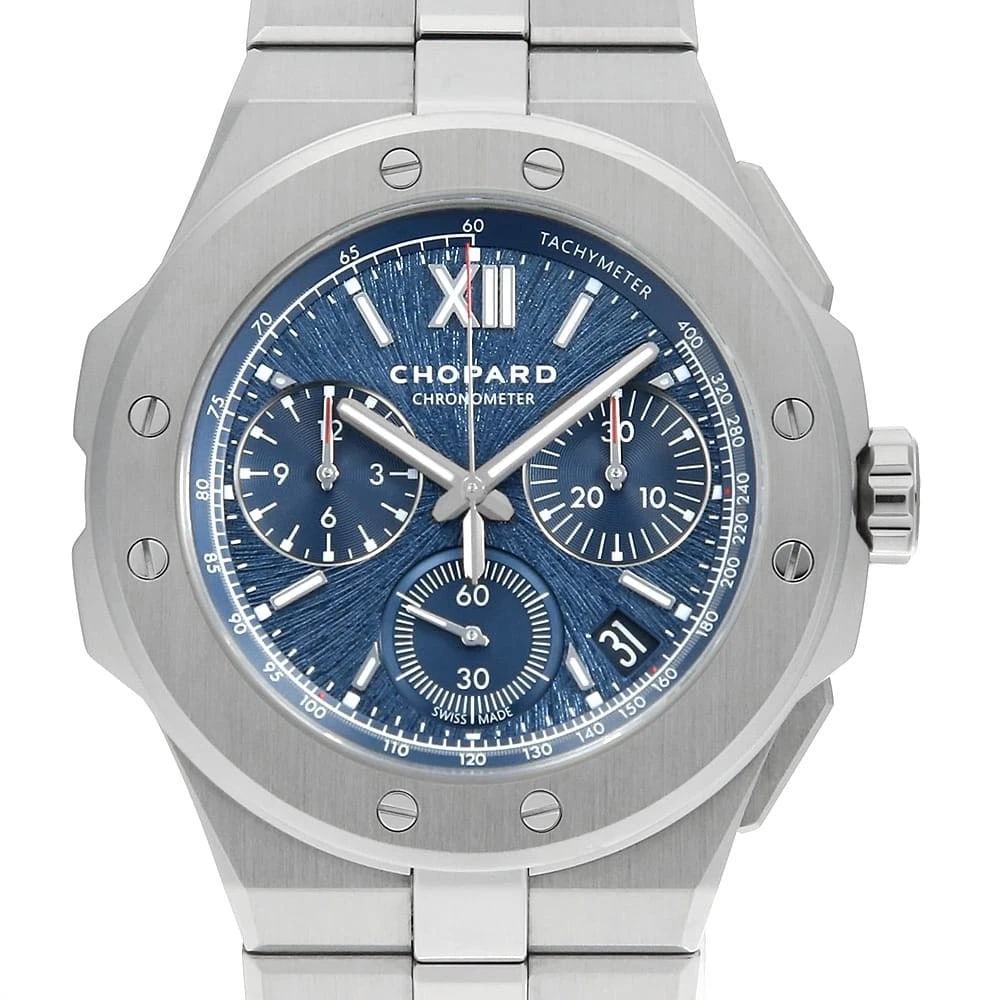 CHOPARD ALPINE EAGLE CHRONO WATCH: Chopard Alpine Eagle Chrono Watch Brand: Chopard Type/Style: Wrist watch Material: Band Material Stainless Steel, Case Material Stainless Steel Color: Dial Color Blue Size: Case:W44mm Circumference of