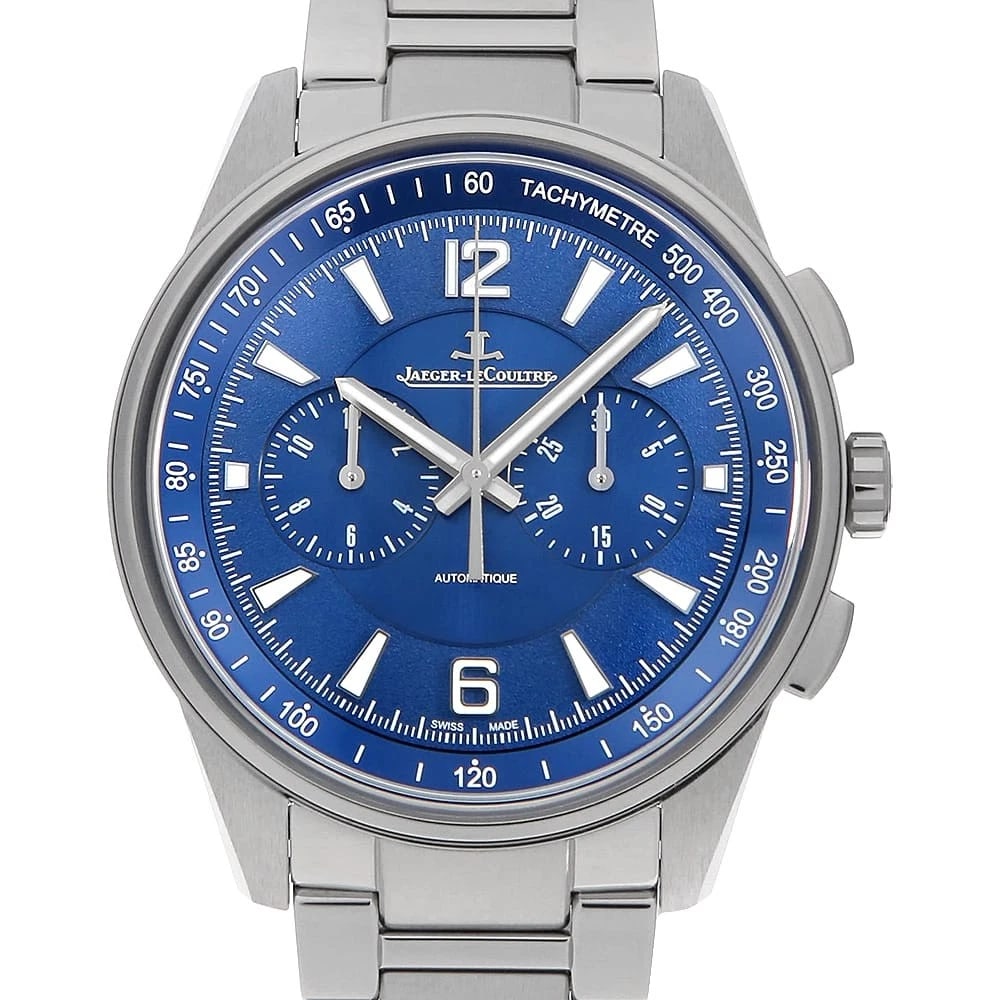 JAEGERLECOULTRE POLARIS CHRONOGRAPH WATCH: JaegerLeCoultre Polaris Chronograph Watch Brand: JaegerLeCoultre Type/Style: Wrist watch Material: Band Material Stainless Steel, Case Material Stainless Steel Color: Dial Color Blue Size: Case:W42mm 