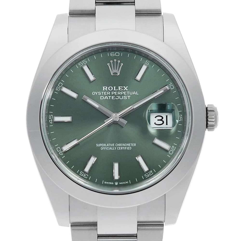 ROLEX DATEJUST MINT GREEN BAR OYSTER BREATH WATCH: ROLEX Datejust Mint green Bar oyster breath Watch Brand: ROLEX Type/Style: Wrist watch Material: Band Material Stainless Steel, Case Material Stainless Steel Color: Dial Color Mint Green Size: Case:W4