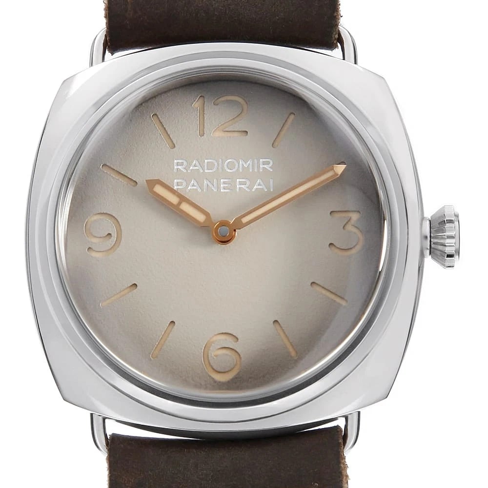 PANERAI RADIOMIR WATCH: PANERAI Radiomir Watch Brand: PANERAI Type/Style: Wrist watch Material: Band Material Calfskin, Case Material Stainless Steel Color: Dial Color Beige Size: Case:W45mm Accessories: None Acc