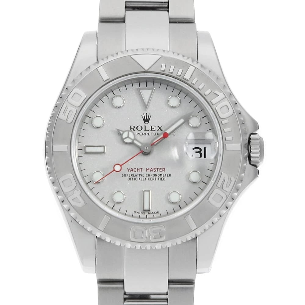 ROLEX YACHT MASTER SILVER WATCH: ROLEX Yacht master Silver Watch Brand: ROLEX Type/Style: Wrist watch Material: Band Material Stainless Steel, Case Material Stainless Steel/Platinum Color: Dial Color Silver Size: Case:W34mm