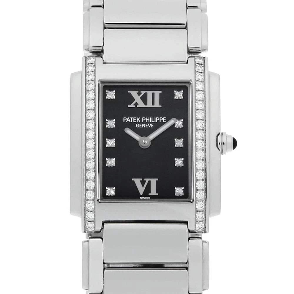 PATEK PHILIPPE WATCH: PATEK PHILIPPE Watch Brand: PATEK PHILIPPE Type/Style: Wrist watch Material: Band Material Stainless Steel, Case Material Stainless Steel Color: Dial Color Black Size: Case:W30mm x H25.1mm