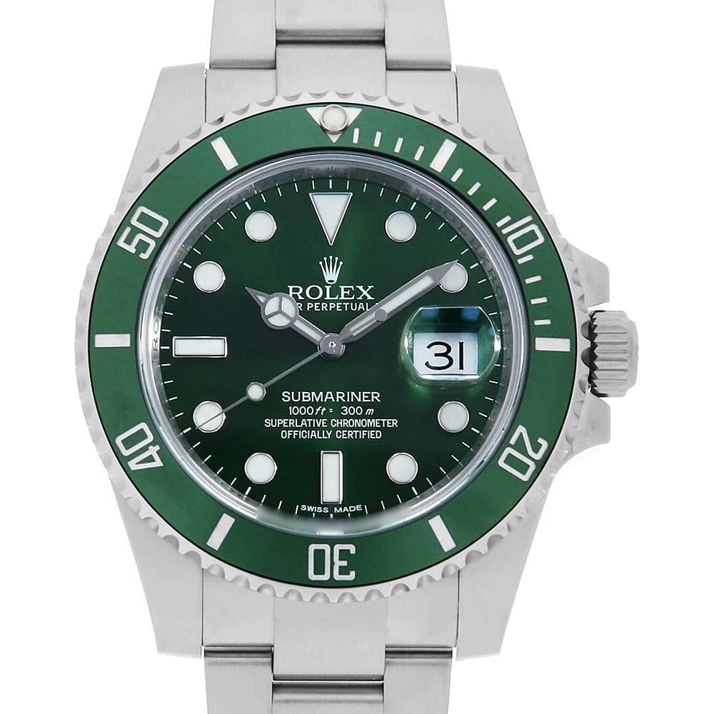 ROLEX SUBMARINER DATE GREEN WATCH: ROLEX SUBMARINER Date green Watch Brand: ROLEX Type/Style: Wrist watch Material: Band Material Stainless Steel, Case Material Stainless Steel Color: Dial Color Green Size: Case:W40mm Circumference of